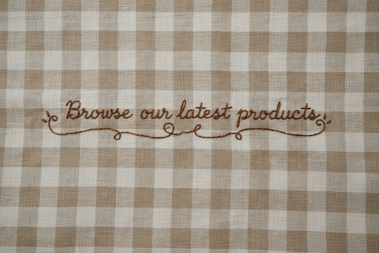 Beige Gingham Linen with Embroidery